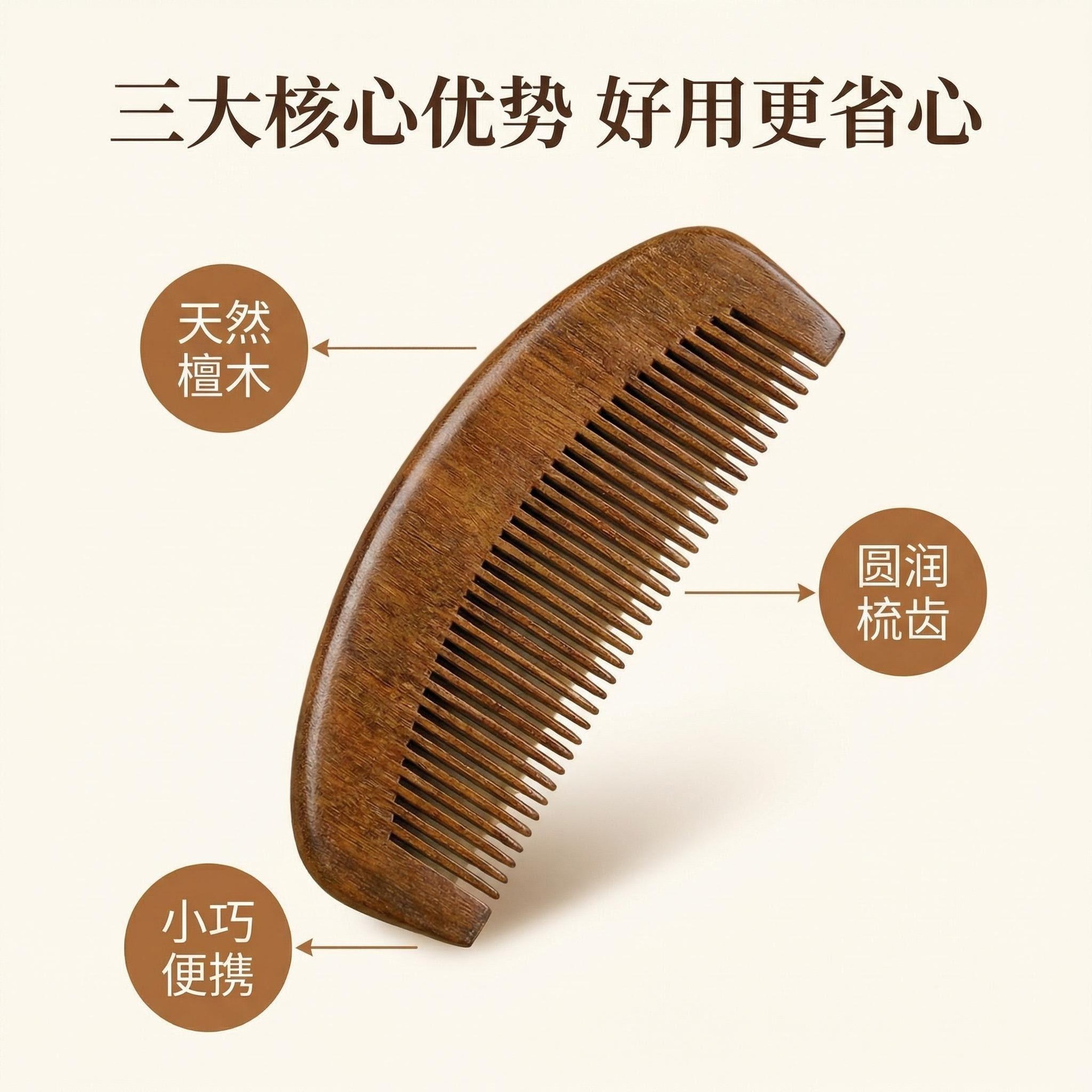 Golden Sandalwood Comb Large Wide Tooth Anti Static Scalp Massage Detangling Hair Comb 20cm in use