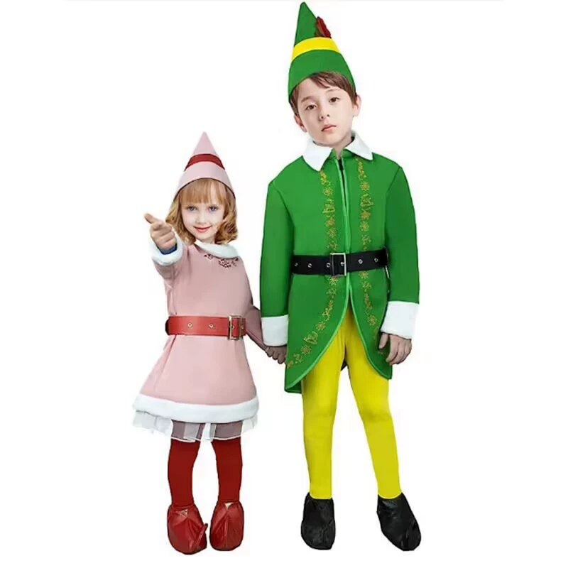 Европейские и американские трансграничные детские рождественские костюмы, платье эльфа, рождественская вечеринка, красные и зеленые костюмы для косплея