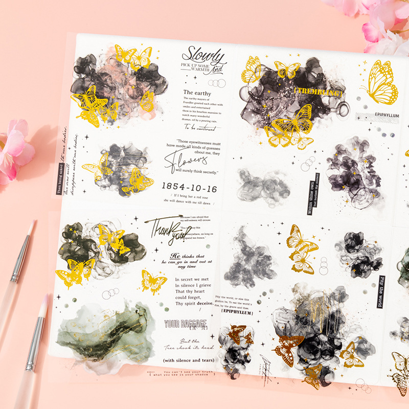 Pasta de tomate estampada en caliente, papel adhesivo, luz de la mañana, rima de flores, elementos de acuarela, etiqueta de material decorativo de base de cuenta manual