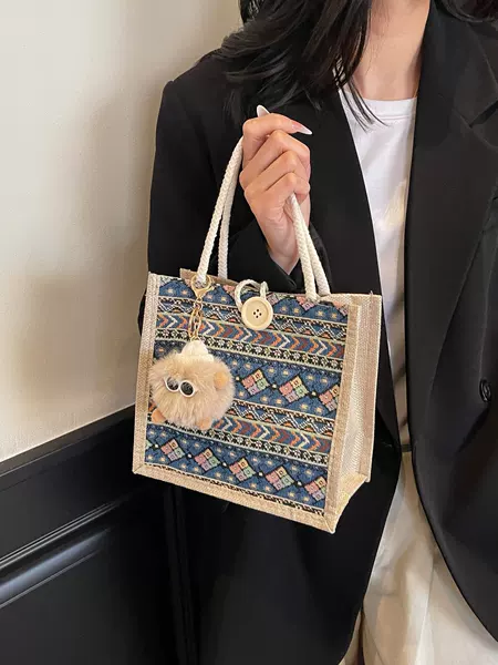Internet Celebrity Ins Linen Handbag for Women 2026 Spring New Fashion Outing Lunch Bag Portable Shoulder Bag