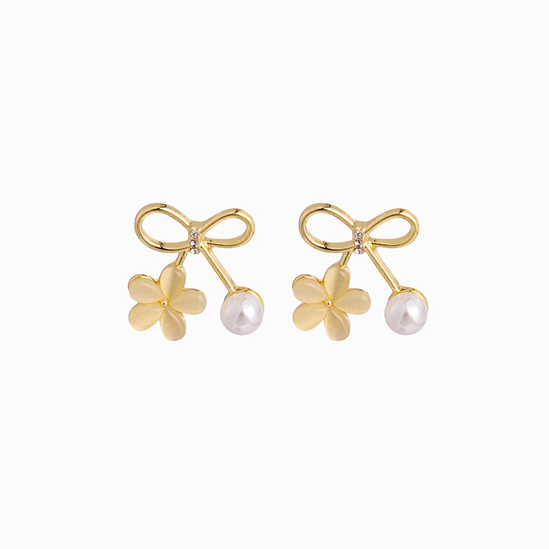 Classic Style Bows Flower Opal pearl stud Earringspicture4