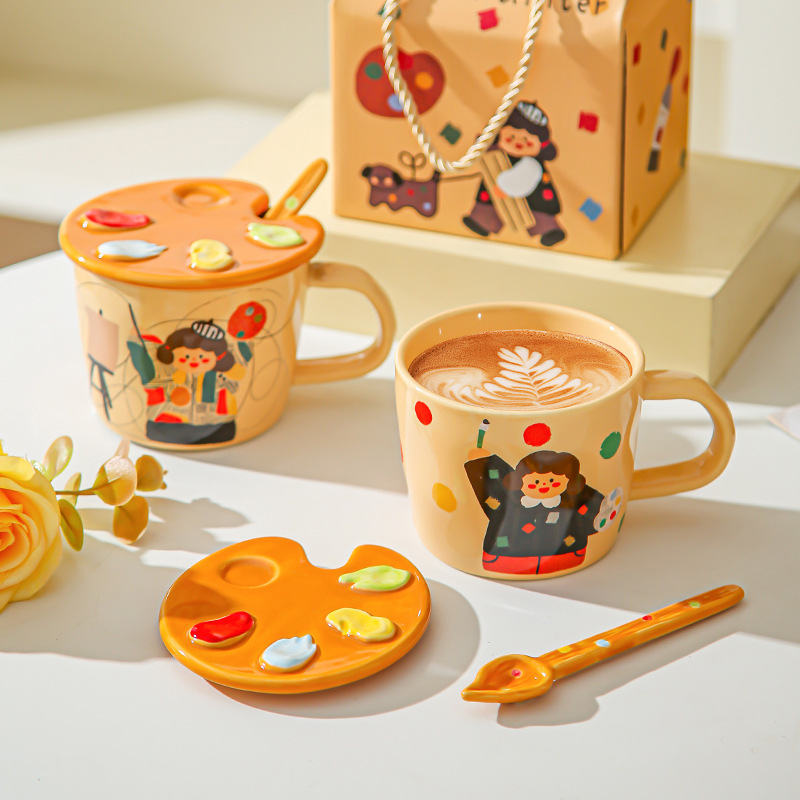 Paleta fresca de cómic chica taza de oficina de alto valor con taza de agua cubierta regalo de cumpleaños