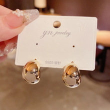 韩国s925银针时尚简约金属风C形耳圈气质个性百搭冷淡风耳钉耳环