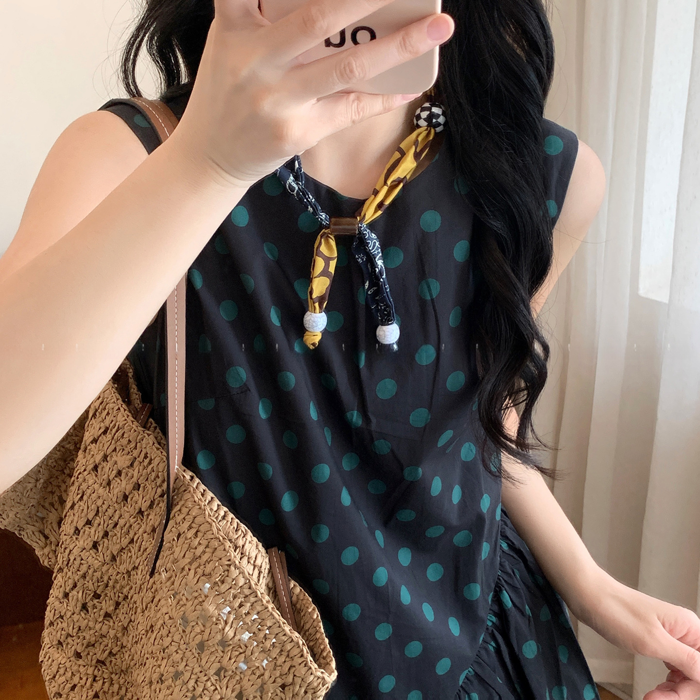 布艺印花亚克力木珠爱心吊坠项链民族风锁骨链个性小众设计感项饰详情8