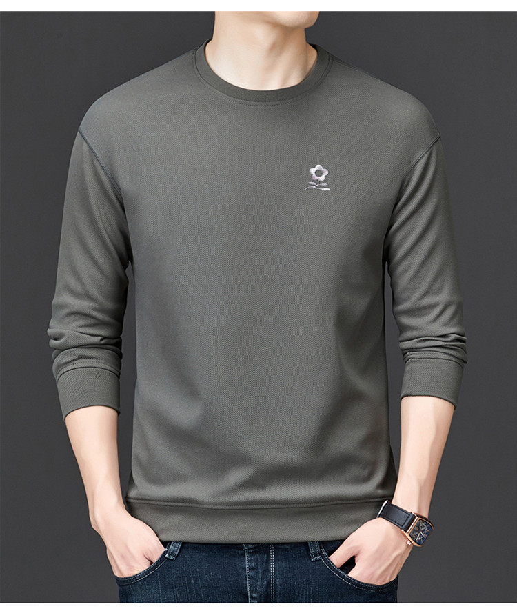Áo thun nỉ cotton cổ tròn tay dài nam — màu xám đậm chi tiết 9