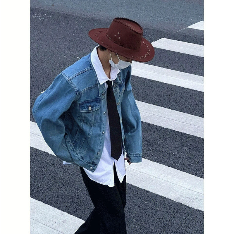 Brand short shoulder pads, denim solid universal jacket, oversize