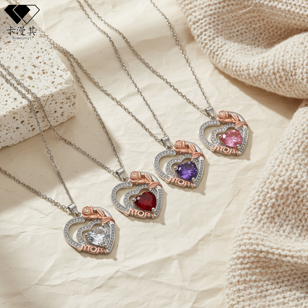 Colar love mom com pingente de rosa presente joias mulher_voghion.com