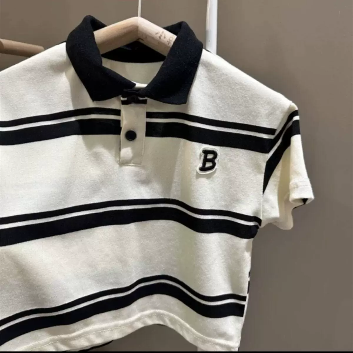 童装2025夏季新款男童时尚Polo衫休闲百搭字母条纹短袖上衣批发源