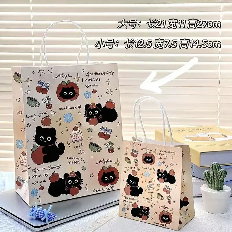 卡通可爱甜品猫咪礼品袋卡通少女心ins风高颜值纸袋精美纸手提袋|undefined