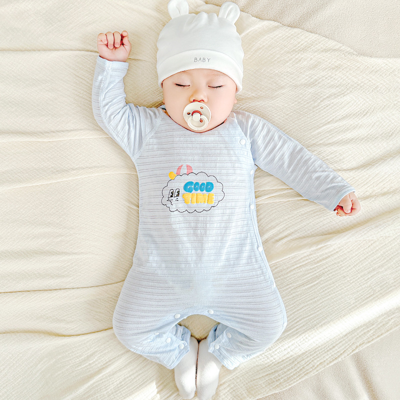 Bebé verano mono ropa de recién nacido algodón fino de manga larga aire acondicionado pijamas para hombres y mujeres ropa de verano para bebés