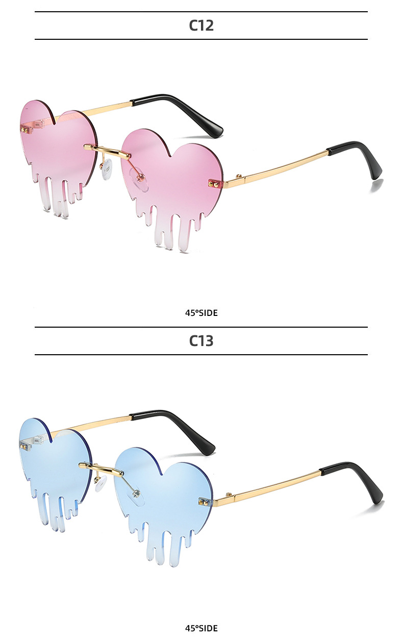 50g Weight Frameless Glasses Structure Sunglasses Classification PC, UV400 Protection Lens Material Special-Shaped Mirror Glasses Style Outdoor, Beach Occasion Heart Shape Pattern All Seasons Season Unisex Gender Novelty, Modern Style Style Novelty Modern Style Heart Shape PC UV400 Protection Special-Shaped Mirror Frameless Women's Sunglasses 12
