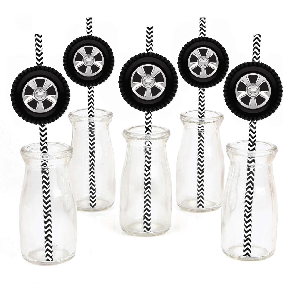 Fiesta transfronteriza decoración creativa paja de neumáticos de papel paja desechable decoración de bebidas degradables