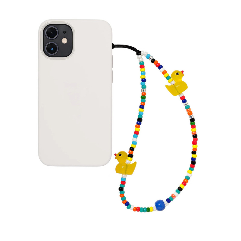KKBEAD Color Beaded Bubble Bath Cute Duck Mobile Phone Rope Hanging Accessories All-match Glass Rice Beads Mobile Phone Chain Women