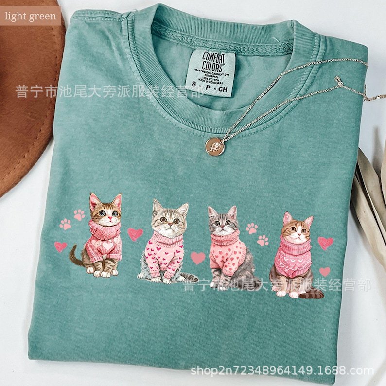 Amazon Independent Site Four Cats Cute Print Fun Stylish Versatile Women's Loose Casual Customized with Pictures