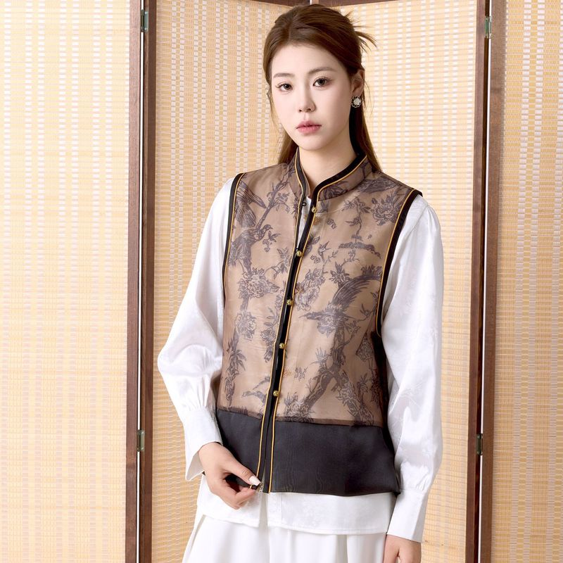 新しい中国風の古典的な女性用ベスト、中国風の夏の薄いアウターウェア、シングルブレストのリアルショット、レトロなハイエンドのベストトップ|undefined