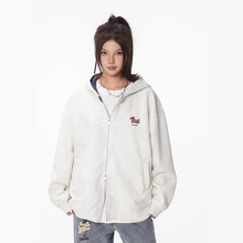 实拍特价长袖t恤卫衣女设计感秋季拉链开衫外套新款宽松连帽上衣