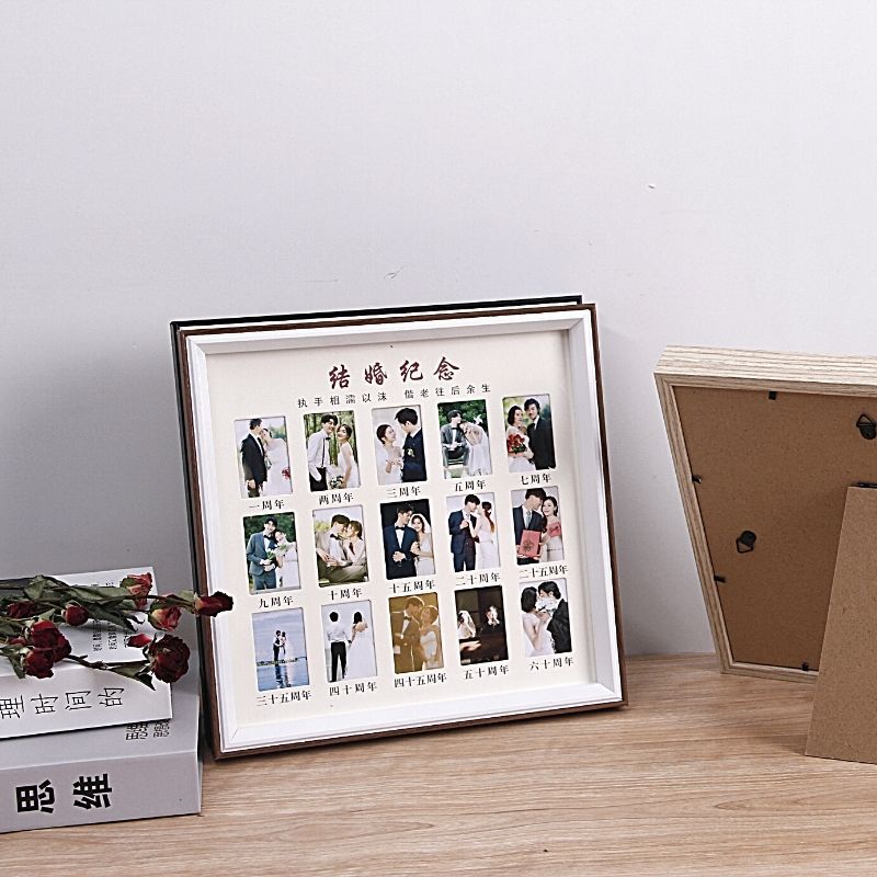 Wooden Square DIY Photo Frame Fifteen Grid Wedding Anniversary Photo Frame Centerpiece Wedding Anniversary Gift Frame