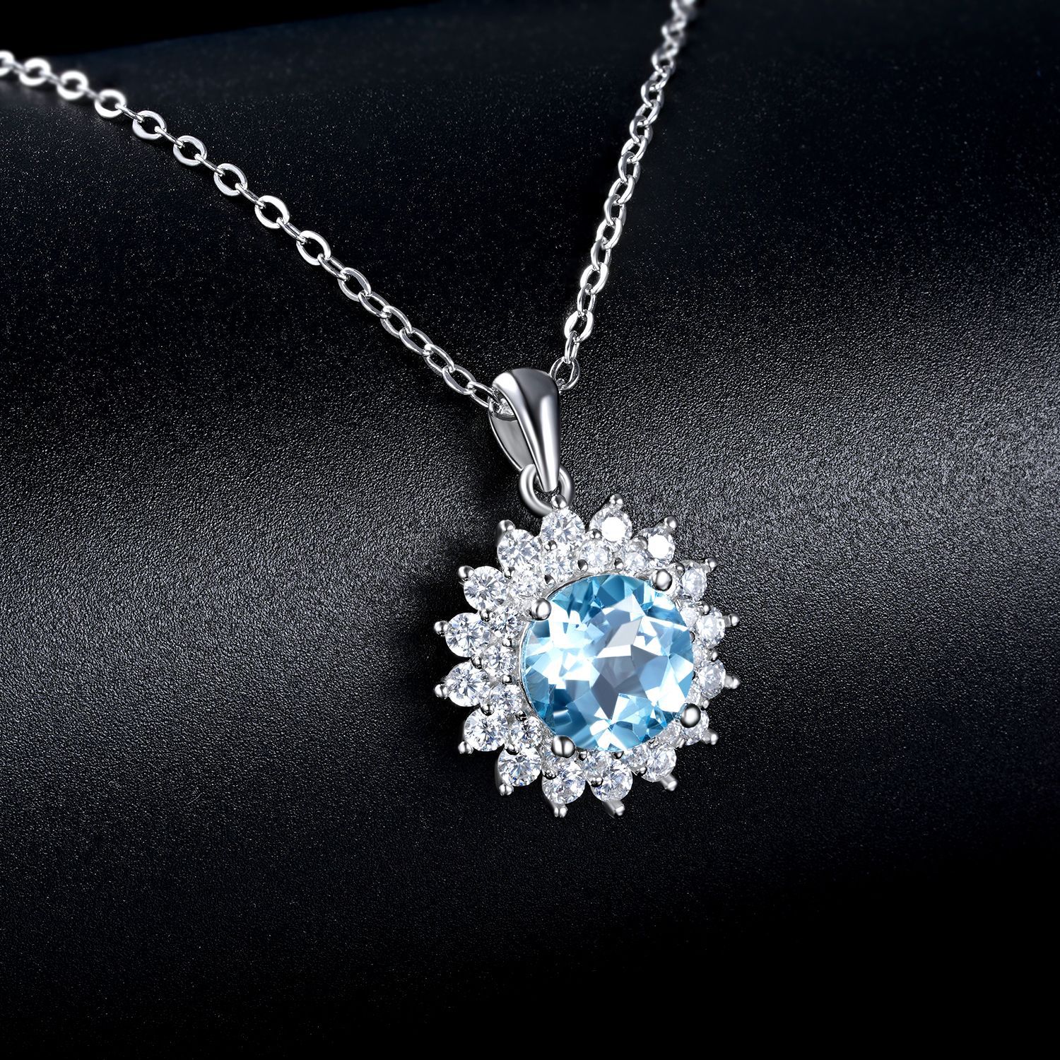 Natural Topaz Pendant Flower S925 Silver Necklace