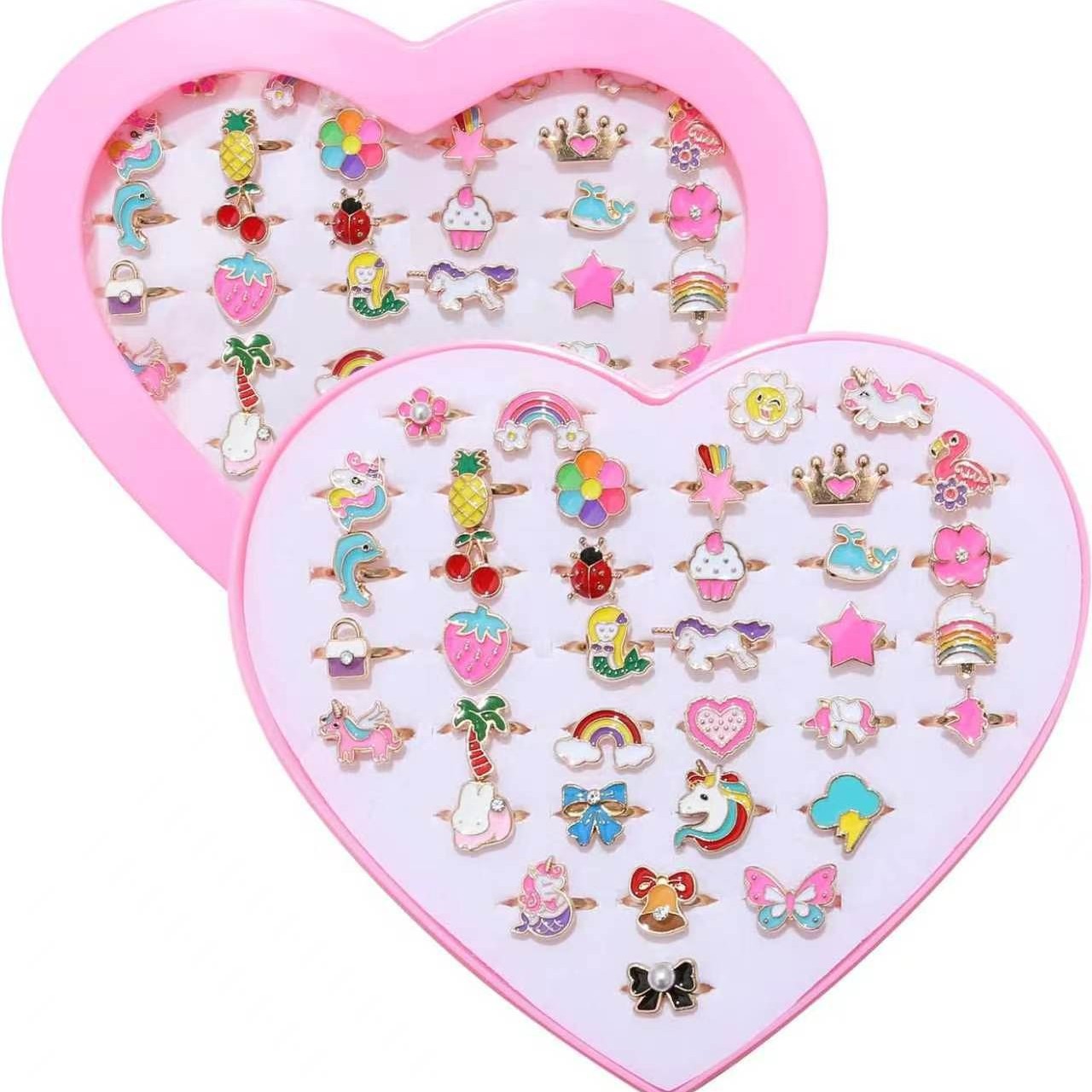 Popular 36-Piece Alloy Rings Cartoon Cute Rings Children's Jewelry Accessories Mixed Styles 36 Pieces in 1 Box Small Accessories