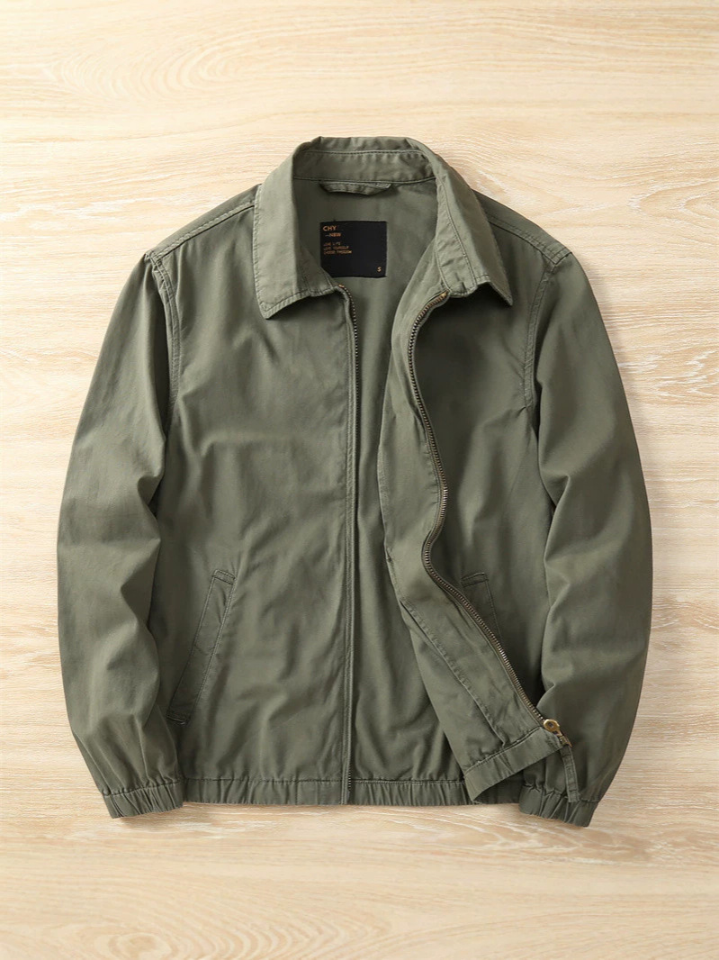 Kişi üçün yuyulmuş yun jaket, yaxalı, boş kəsim