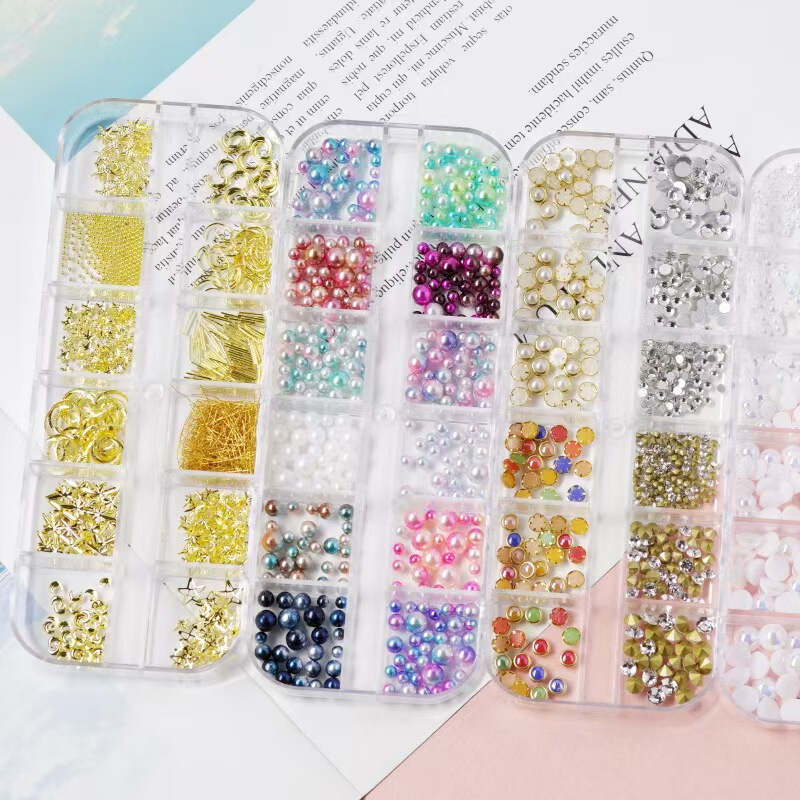 Cross-Border Foreign Trade Nail Art Accessories Wholesale Flat-Back Rhinestones Pointed-Back Rhinestones Bowknots Pearl Shell Pieces Rivets Various Styles Wholesale