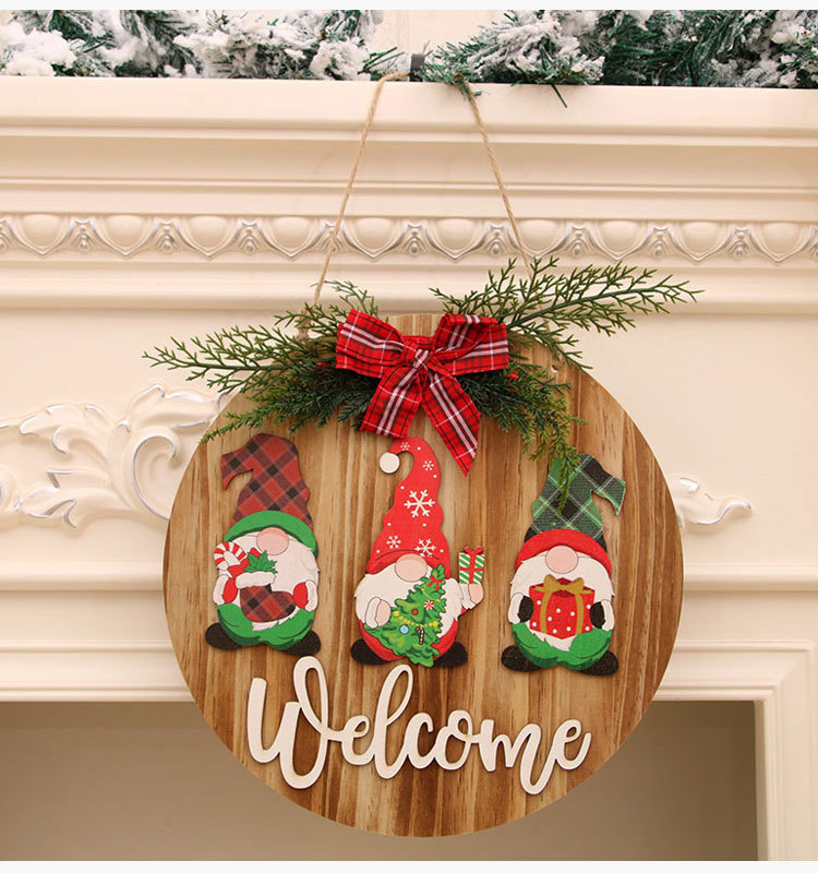 New Christmas Wooden Three-dimensional Door Hanging Wooden Garland Pendant Bow Welcome Pendant Faceless Dwarf display picture 3