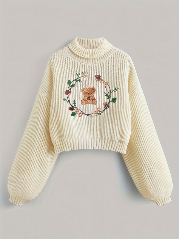 レディース秋冬ファッションクマ刺繍プルオーバーセーター|undefined