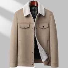 2023秋冬男士羊羔毛领夹克休闲男士加厚双面呢大衣带羽绒内胆3316