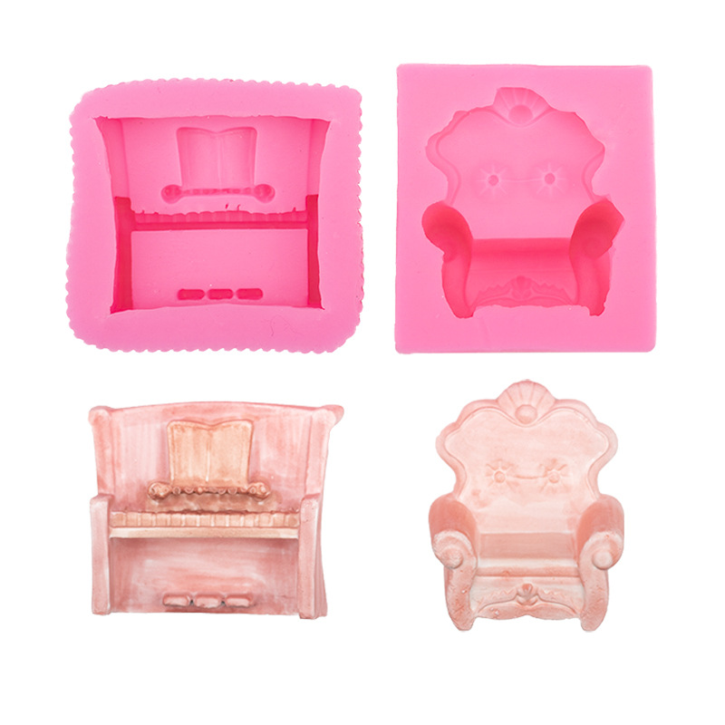 Estilo Europeo sofá silla piano forma fondant silicona molde coche aromaterapia yeso DIY arcilla chocolate epoxi