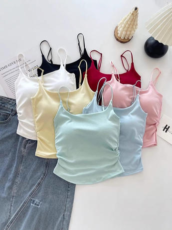 Pure Desire Style Sweet and Spicy Design Pleated Camisole Women's Belt Chest Pad One-piece Cup Inner Wearing Outer Wearing Beautiful Back Top for Women