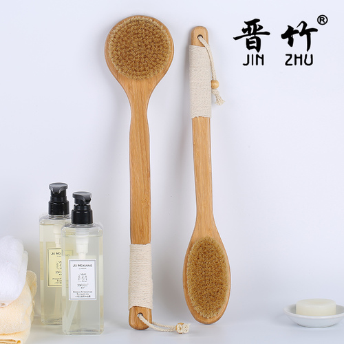 Wholesale boar bristle long handle shower brush soft bristle horsehair brush scrubbing mat dry brush skin scrub back brush back cleaning bath