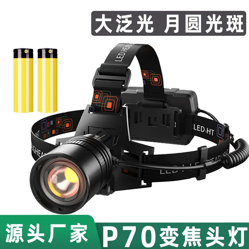 Faros transfronterizos P70 LED recargables Faros con zoom Pesca Duración larga Proyector de luz fuerte para exteriores image 2