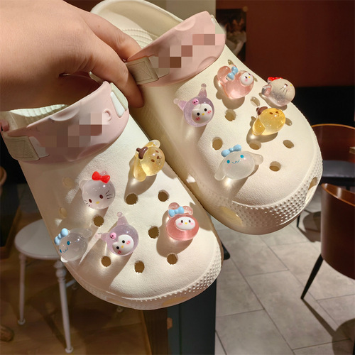 Chubby three-dimensional luminous fine glitter rabbit puppy hole shoe shoe flower shoe buckle transparent cat removable decoration