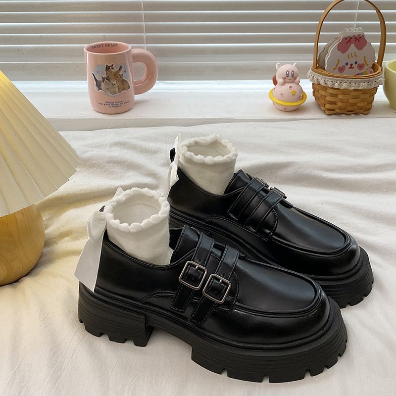 英伦风一脚蹬厚底单鞋女2025春秋季中跟日系小皮鞋百搭休闲女鞋