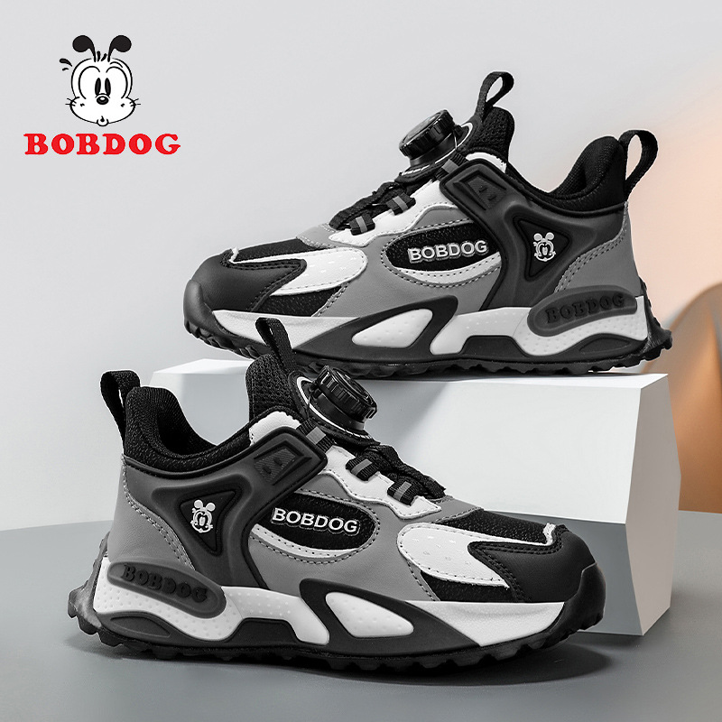 Babu Bean zapatos infantiles 2025 otoño cuero impermeable botón giratorio zapatos deportivos para niños zapatos de carrera para niños