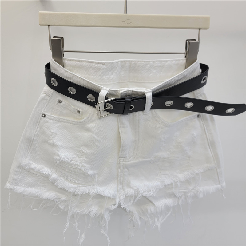 Pantalones Cortos de Mezclilla con Tiro Alto y Rotos Desgastados para Primavera y Verano