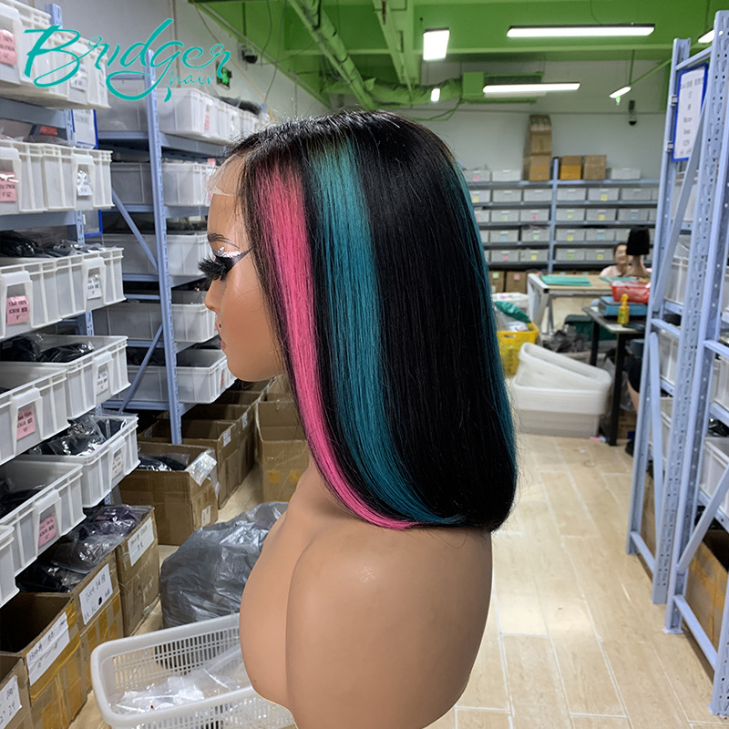Factory Highlight Blue Rose Red 2*6 Kim Closure BOB Parrucca per capelli veri Parrucca per capelli umani_voghion.com