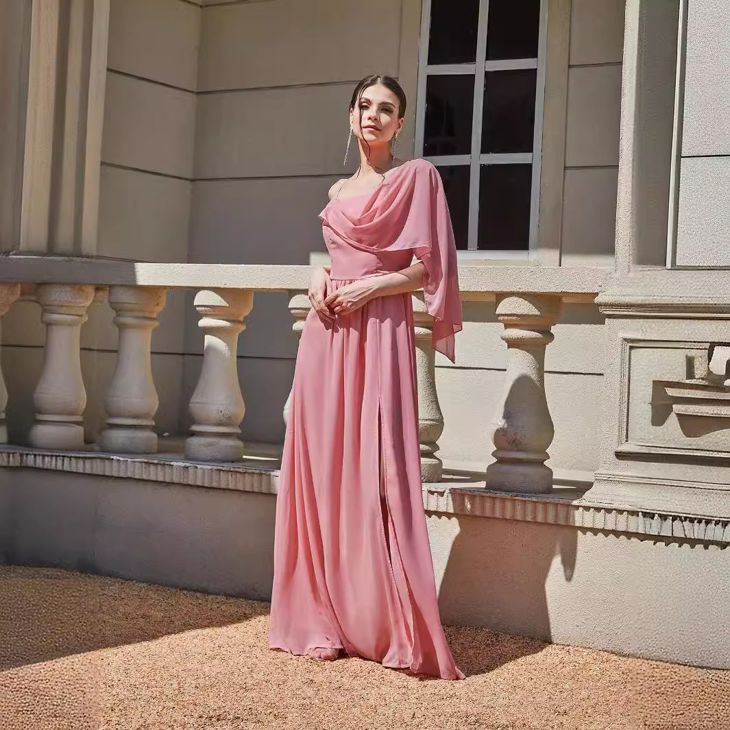 Europa y América del otoño y el invierno transfronterizo de comercio exterior de las nuevas mujeres sexy cabestrillo vestido de banquete vestido de color sólido