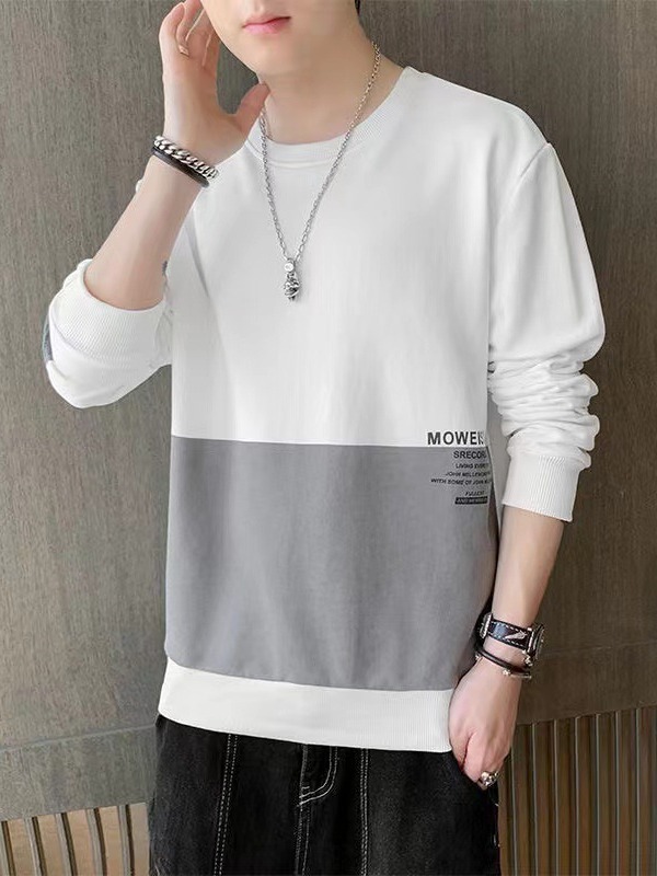 春と秋の新作スウェットシャツメンズ服トレンディなルーズ長袖Tシャツ多用途ボトリングシャツイン秋メンズトップス|undefined