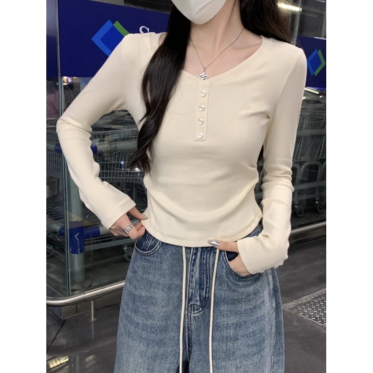 马卡龙蓝色韩版秋冬季新款百搭别致小众女褶皱收腰德绒长袖打底衫|undefined