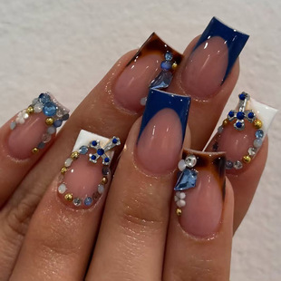 Specialized for Foreign Trade Hot-Selling French Edge Wearable Nails Diamond Cross Summer Manicure Wearable Nails Wholesale Nails