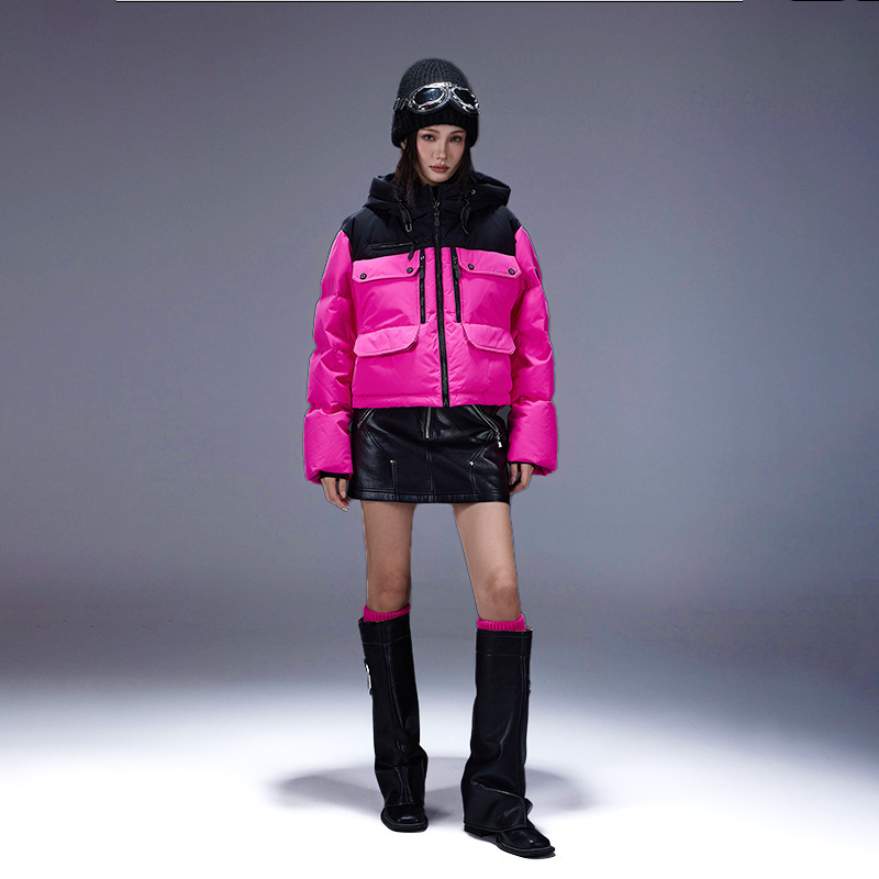 Yi Que Contrast Color 90 White Duck down Jacket Women's Short Outdoor Jacket Winter Ski Jacket Warm Jacket
