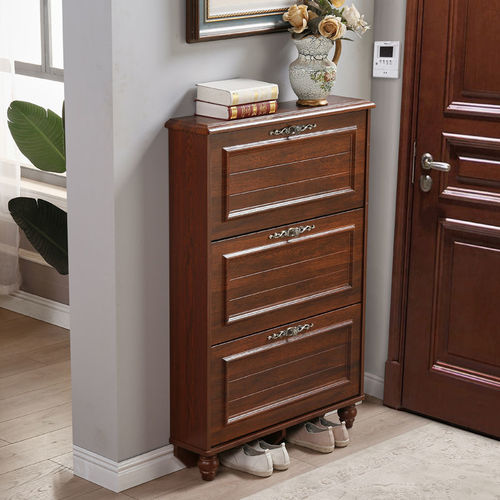 American-style ultra-thin shoe cabinet for home use, minimalist modern entryway unit with large capacity and space-saving design—features a flip-top mechanism for easy access to shoes.