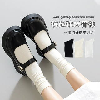 白色堆堆袜子女夏季纯棉配小皮鞋薄款乐福鞋中筒袜月子袜舒适