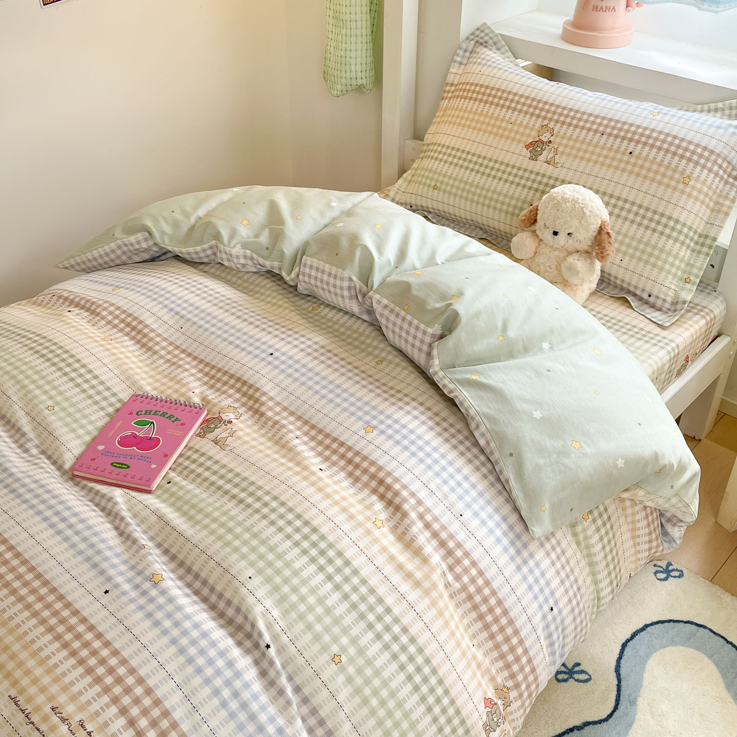 Juego de cama de dormitorio de estudiantes de tres piezas de algodón de algodón, funda de edredón, edredón, edredón, juego completo de núcleo