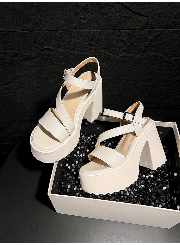 Sandal cao gót nữ hở mũi đế xuồng gót vuông 9 cm — màu đen, màu trắng ngà chi tiết 17