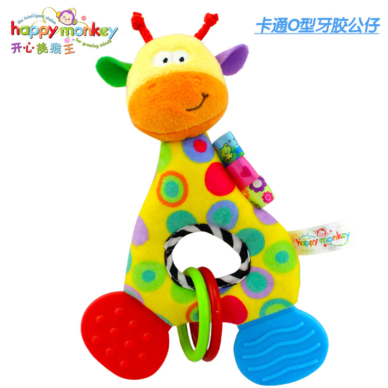Feliz mono bebé mordedor sonajero recién nacido calmante muñeca educación temprana juguete de peluche