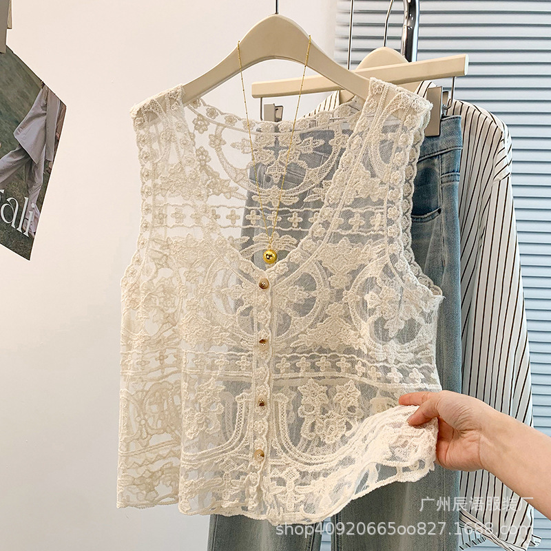 V-Neck Lace Vest for Women, Summer Thin Cardigan, 2026 New Stylish Plus-Size Sleeveless Top for Layering