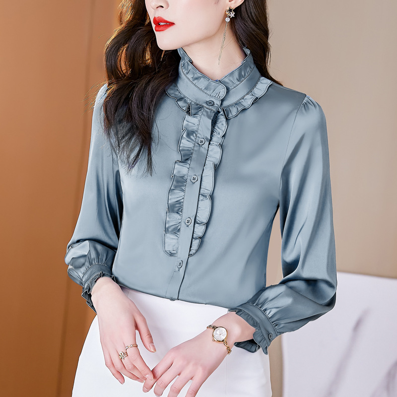 High-end genuine goods Silk Shirt Women's Long-sleeved Ear-rimmed Shirt Spring and Autumn Fashion Foreign Elegant Small Shirt Mulberry Silk Top High-end genuine goods Silk Shirt Women's Long-sleeved Ear-rimmed Shirt Spring and Autumn Fashion Foreign Elegant Small Shirt Mulberry Silk Top