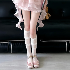 Japanese Lolita breathable lace three-layer floral edge white sparkling mesh stocking socks for women with middle calf push-up design